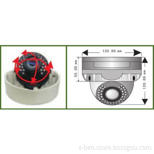 Vandal-proof Dome Camera with 1/3-inch Sony Dual-speed Scanning CCD and 700TVL Resolution